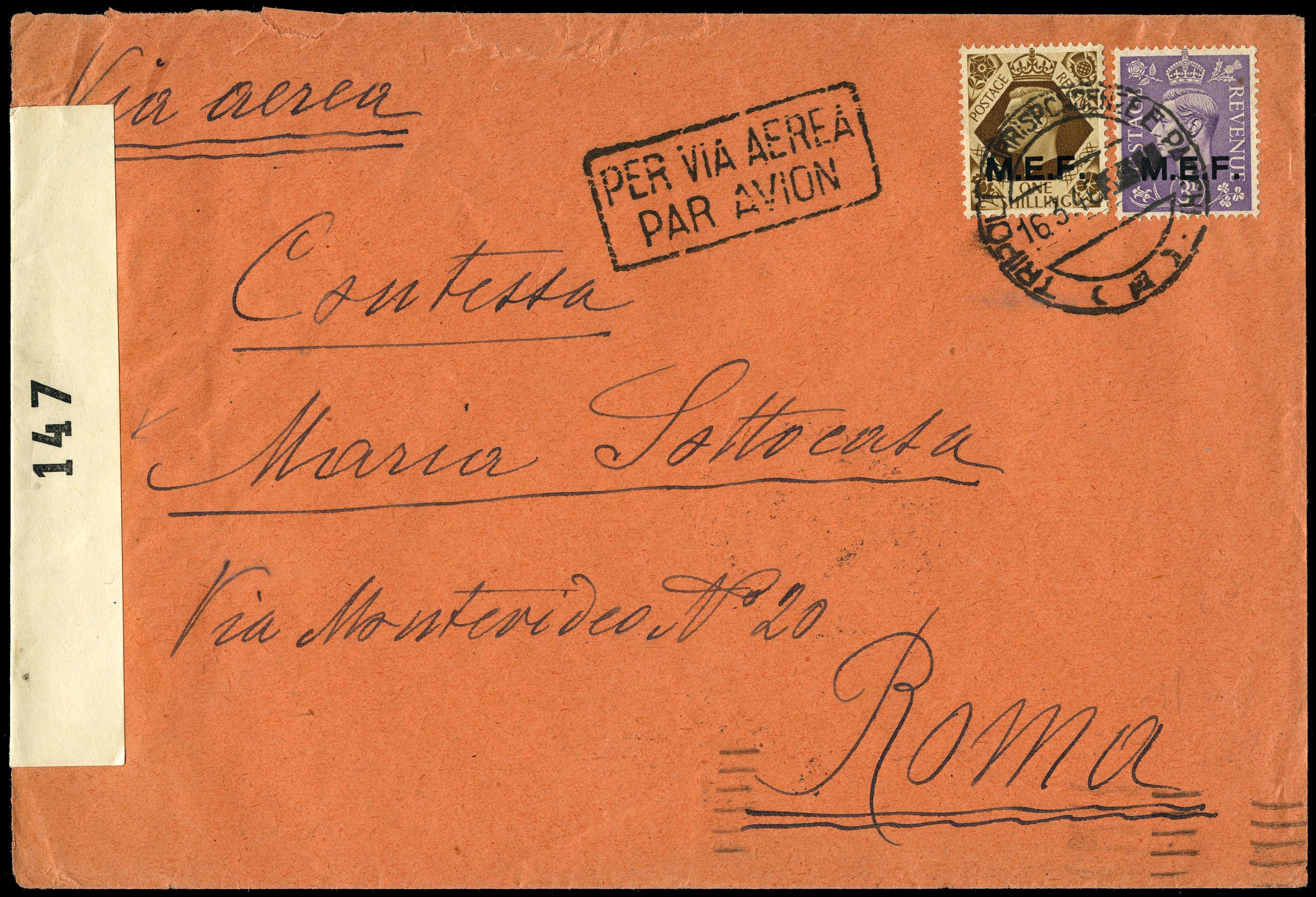 1946 censored air mail cover to Italy...