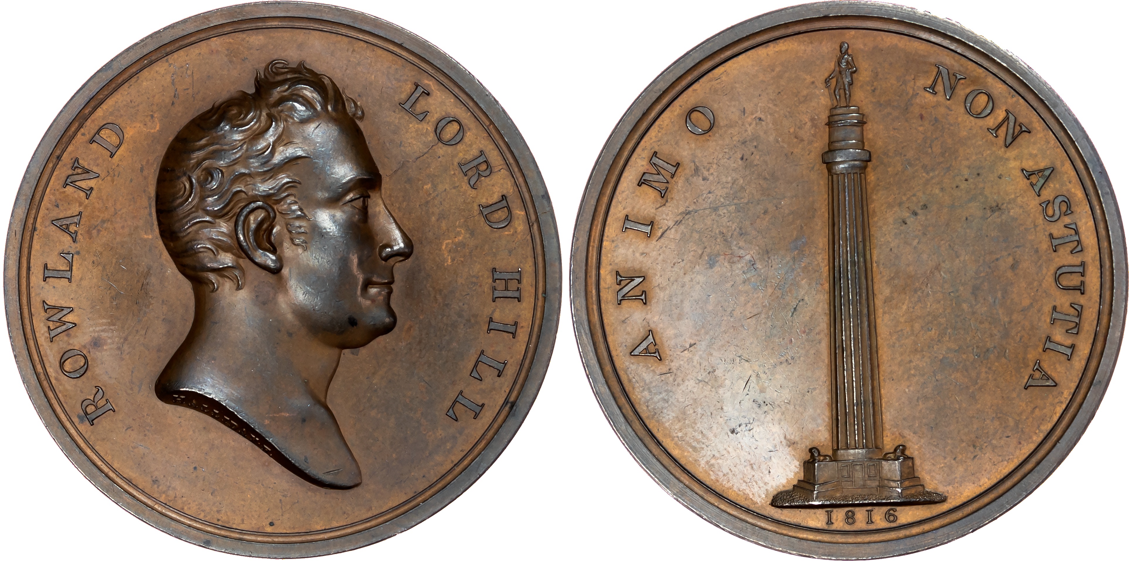 Rowland, Lord Hill ‑ on the Erection of a Tribute Column at Shrewsbury in 1816, Copper medal, 1816, by T Halliday
