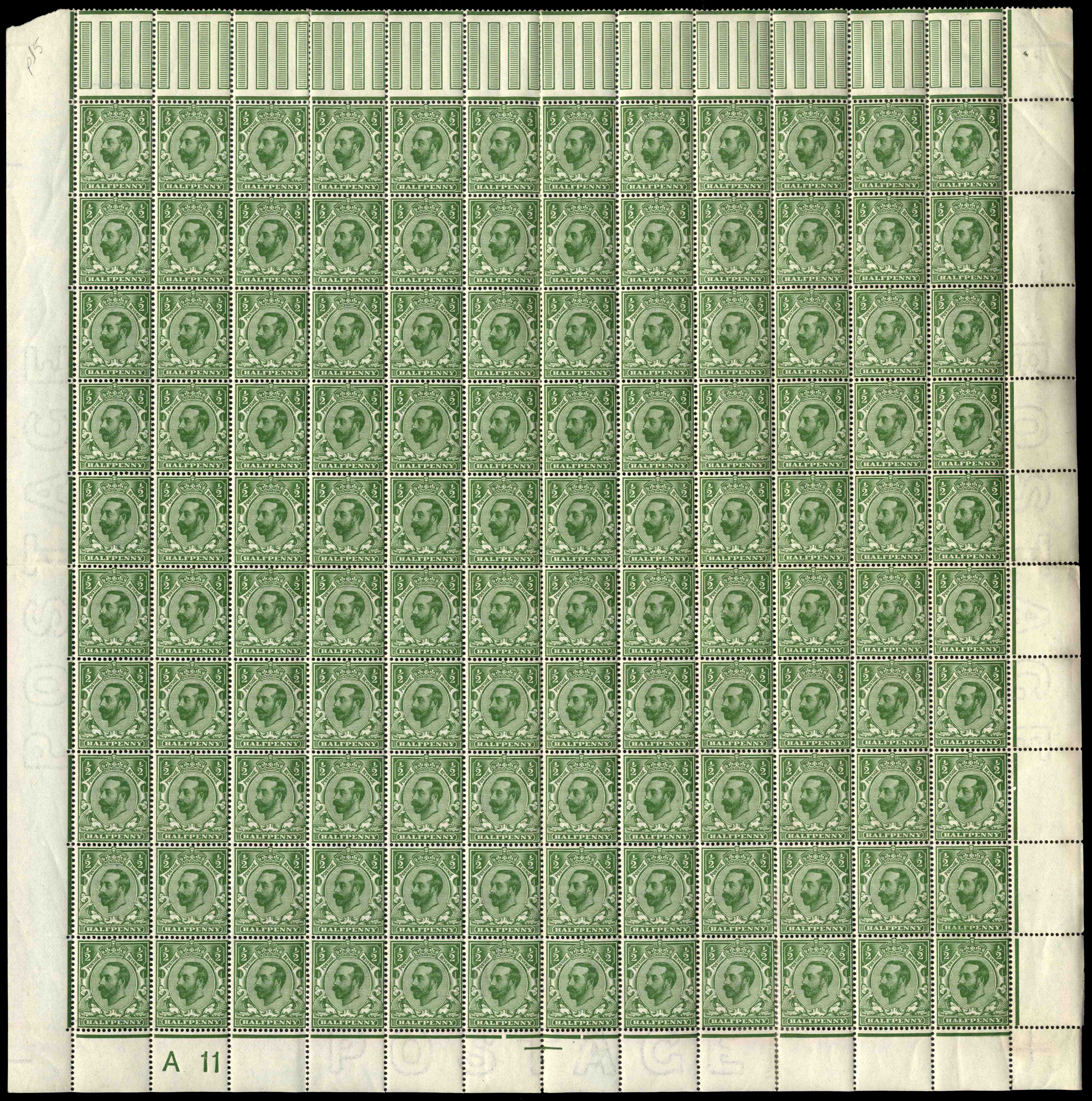 GB 1911-12 ½d green and 1d pale carmine, complete panes of 120 SG 322, 328