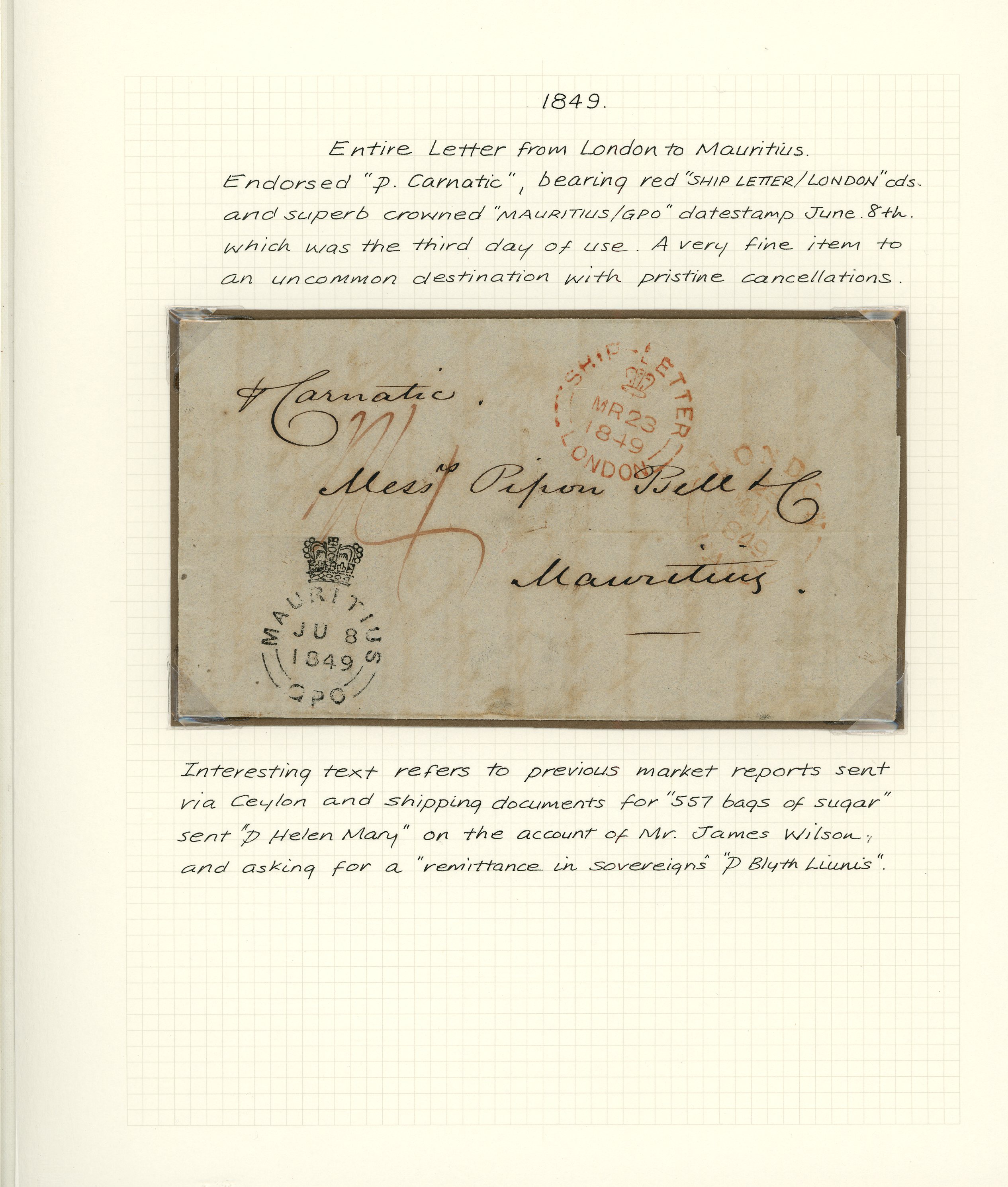 1800-1849 Maritime Mail. Small collection including 1880 entire from London via Liverpool to Providence….