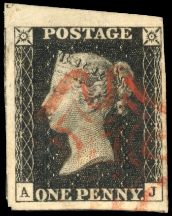 GB 1840 1d black, Pl. 7 (AJ), SG 2