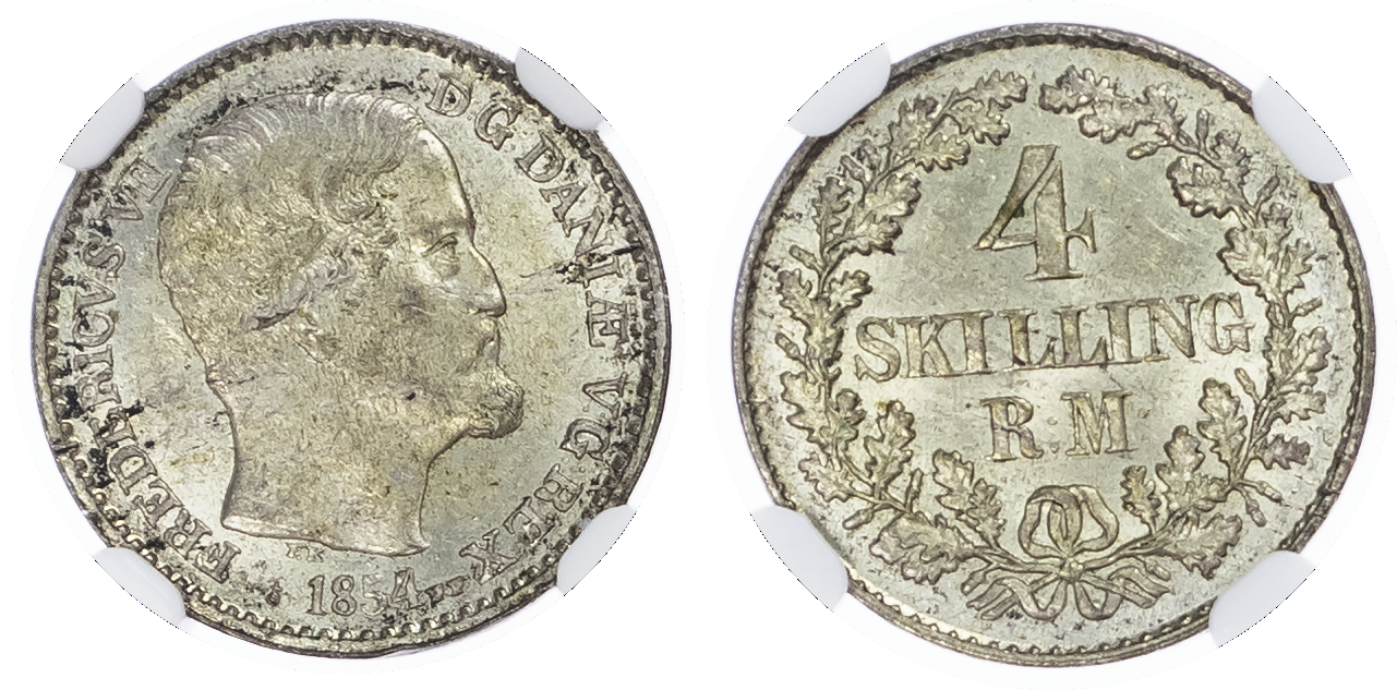 Denmark. Frederic VII AR 4 Rigsmont Skillings. 1854 FF.