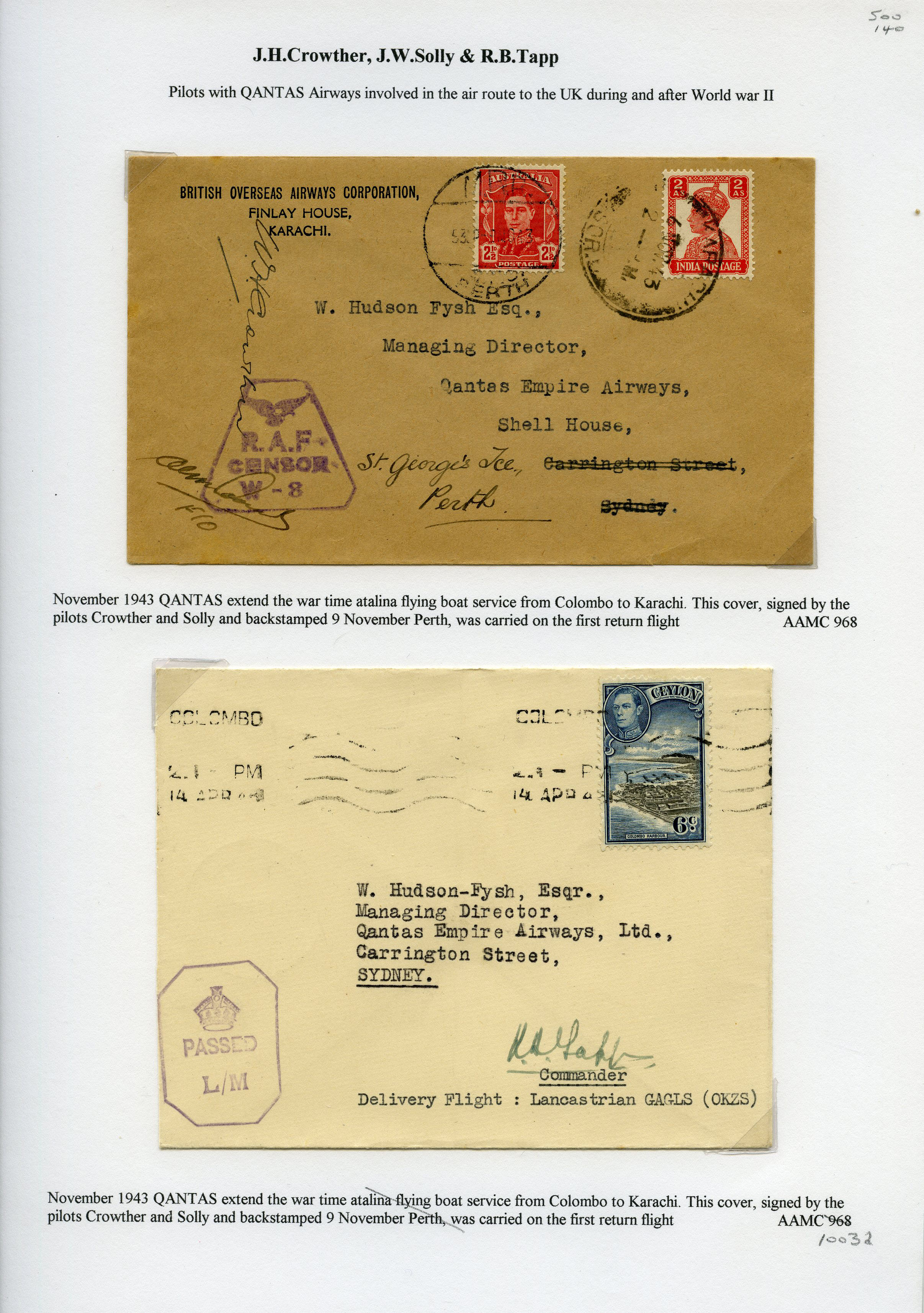 AUSTRALIAN FLIGHT COVERS: 1943-45 Qantas...