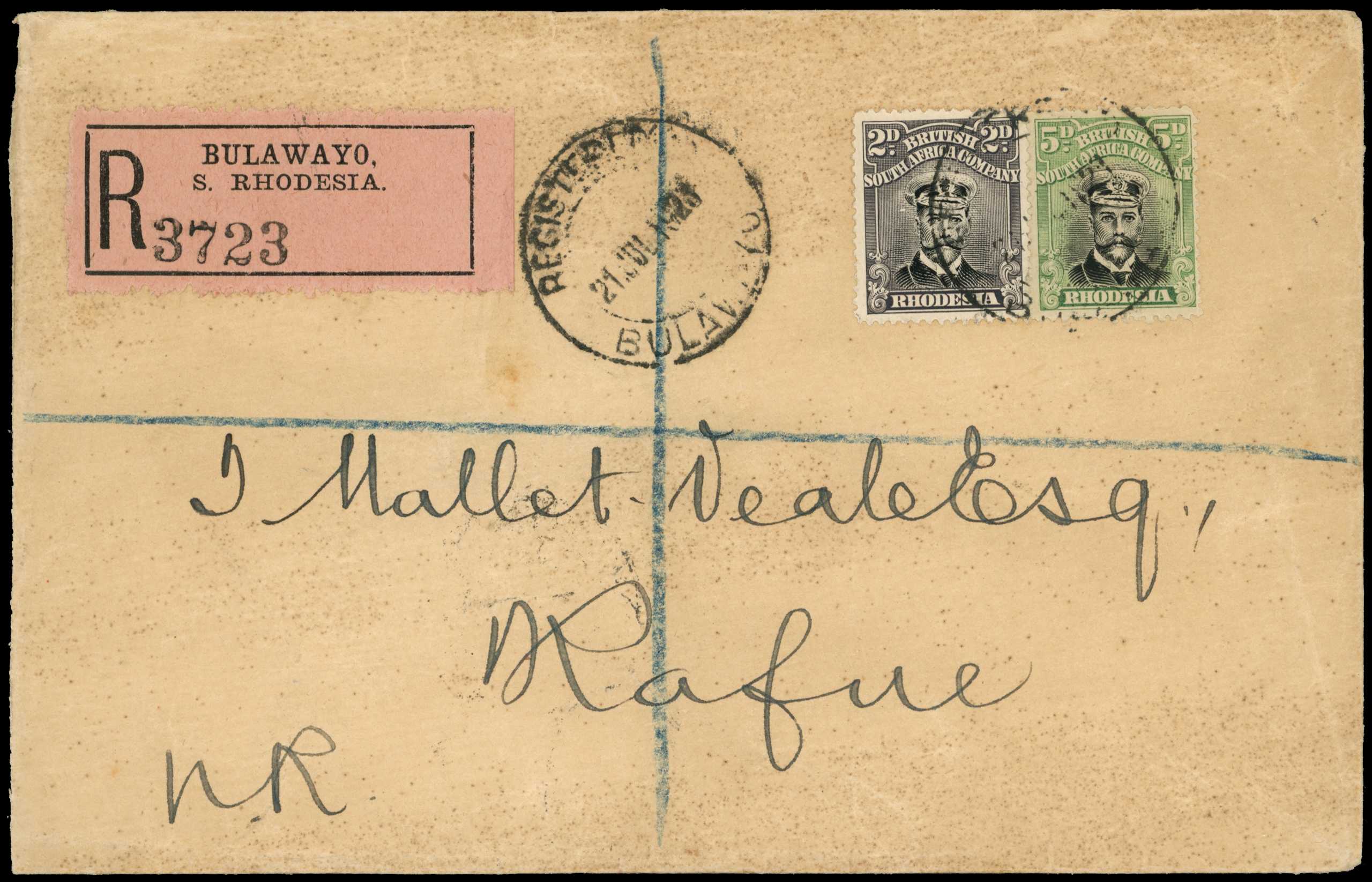 1923 registered cover from Bulawayo to...