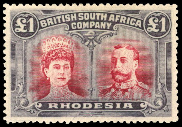 Rhodesia 1910-13 £1 carmine-red and bluish black perf 14