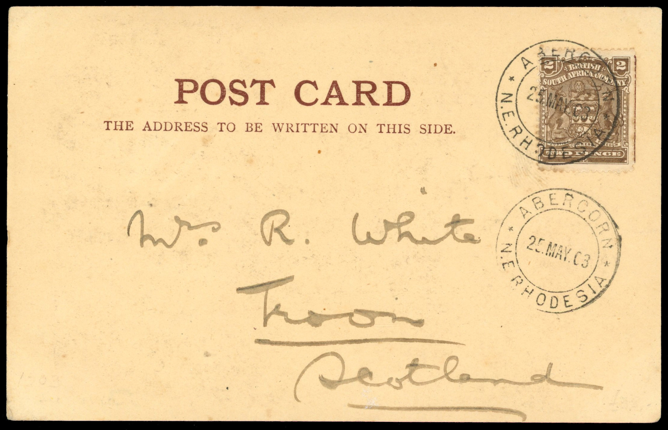 Rhodesia 1903 ppc used at Abercorn