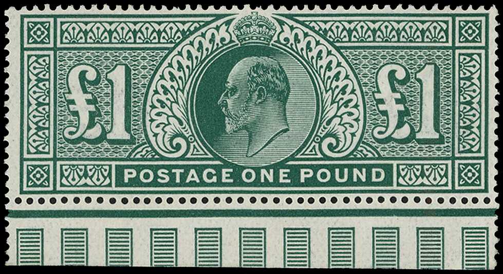 1911 £1 deep green bottom marginal (the...