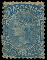 1870 4d blue watermarked single-lined '4', perf 12.  A rather narrow example, gum stained, but reasonable appearance and a...