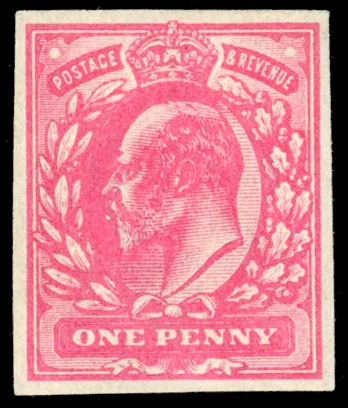 GB: 1906 1d imperforate colour trial in cerise mint with large part o.g. on Crown watermark paper