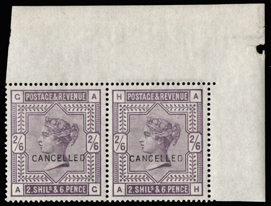 GB SG 178 1883 2s6d lilac CANCELLED pair