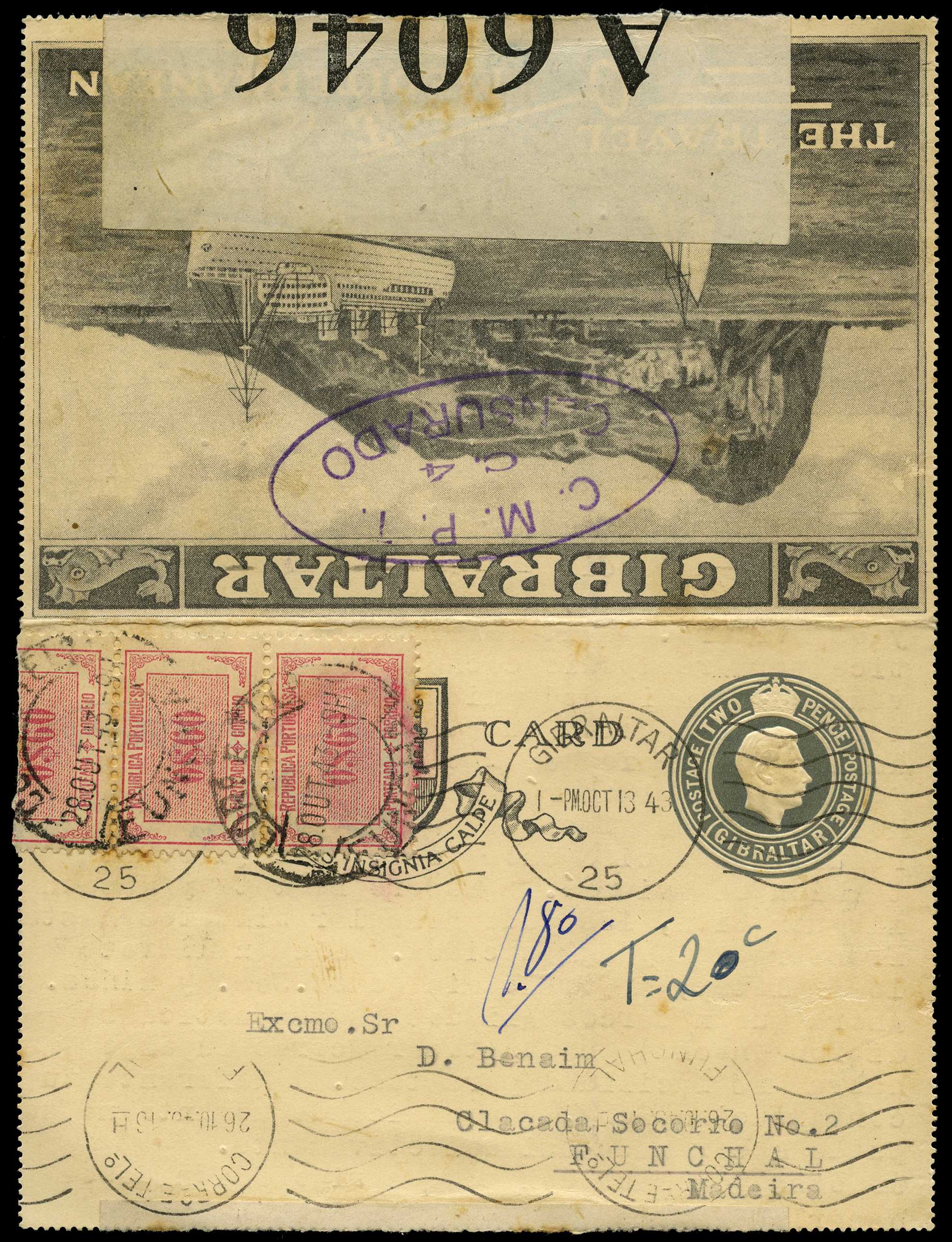 Postal Stationery. 1938 letter card used...