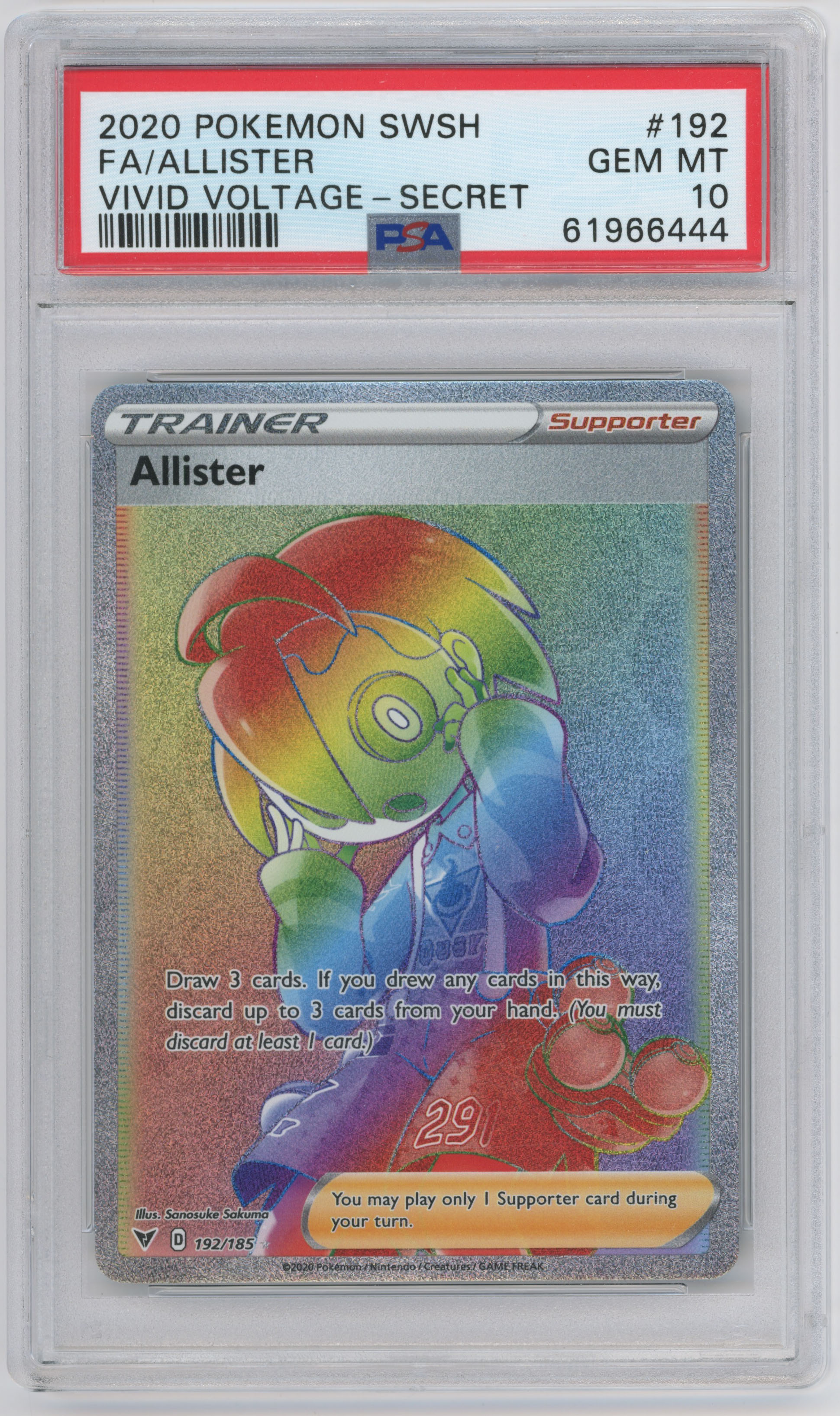 Pokémon TCG - Allister Rainbow Rare PSA 10 Vivid Voltage