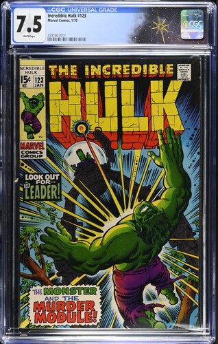 Incredible Hulk #123 CGC 7.5 Roy Thomas story Herb Trimpe cover and art (Marvel Comics 1970) White Pages