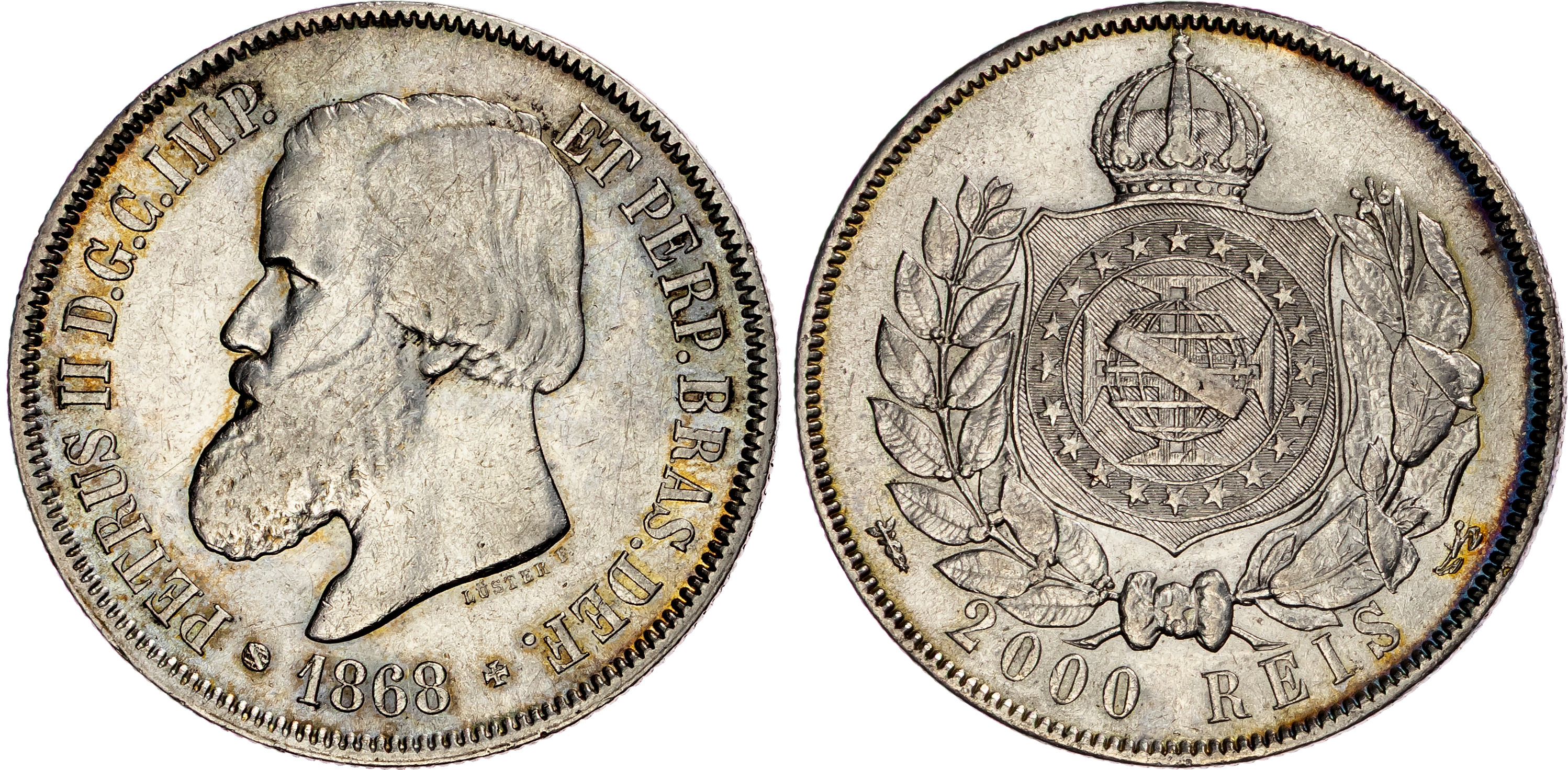 Brazil, Pedro II (1831-1889), silver 2000 Réis (2)
