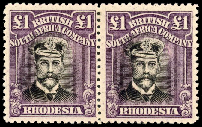 Rhodesia £1 SG 279 black and deep purple pair mint