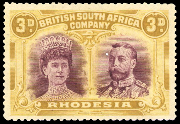 Rhodesia 1910-13 3d purple and ochre perf 14x15