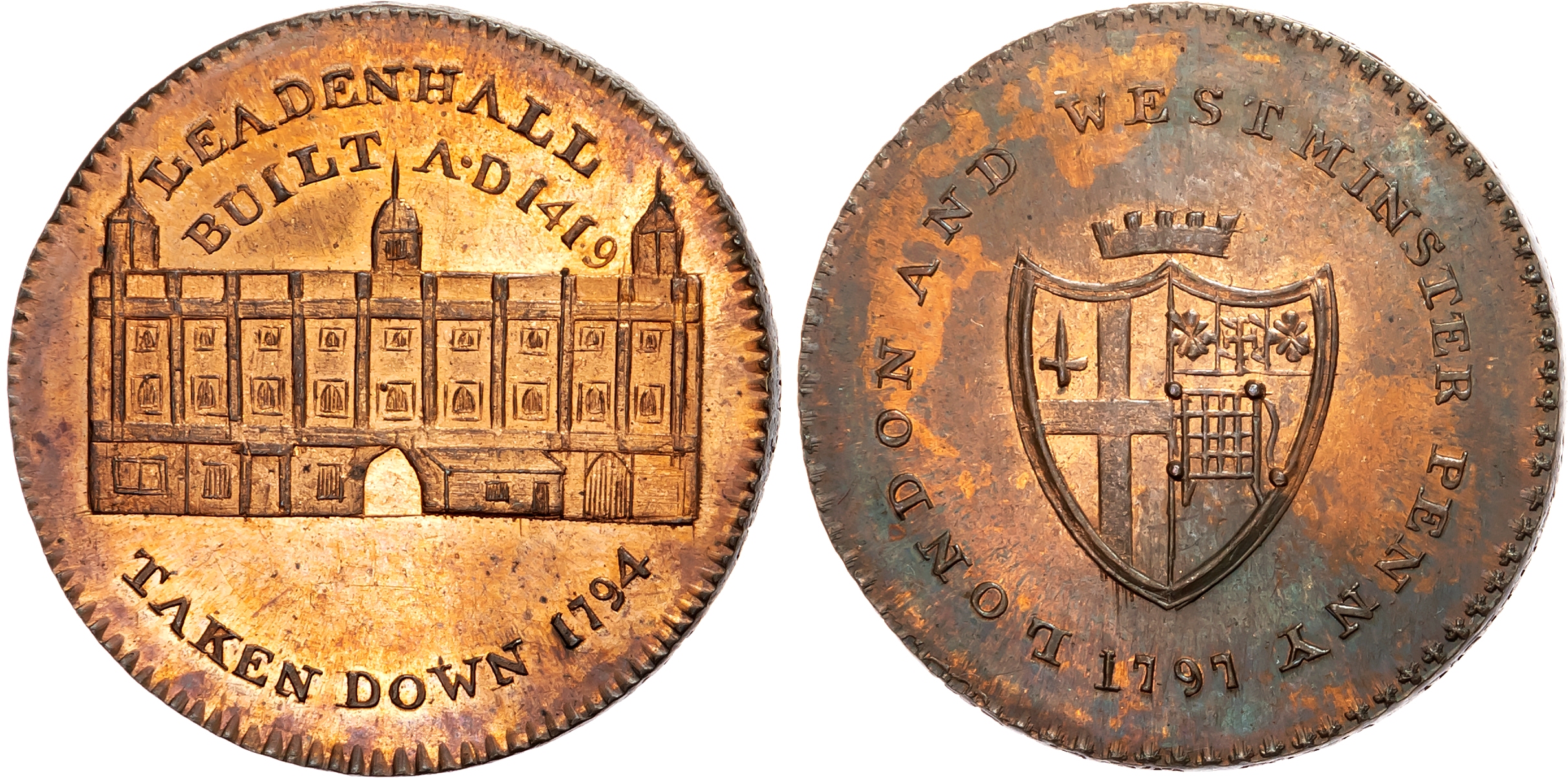 London , Leadenhall St. Prattent’s ‘London and Middlesex Series’ Penny 1797, The old Leaden Hall demolished 1794,., rev …