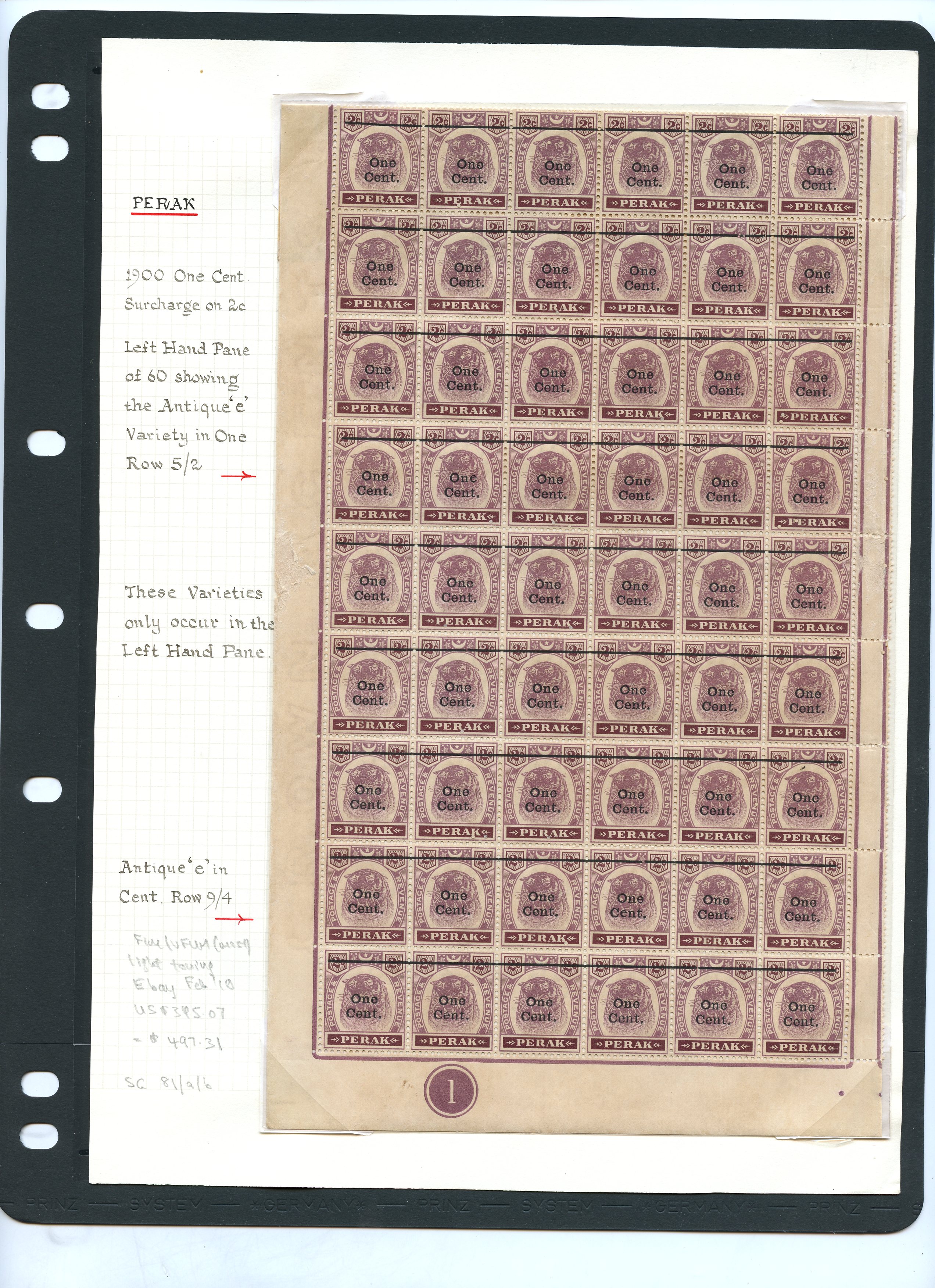 Perak SG 81, 83 sheets mint