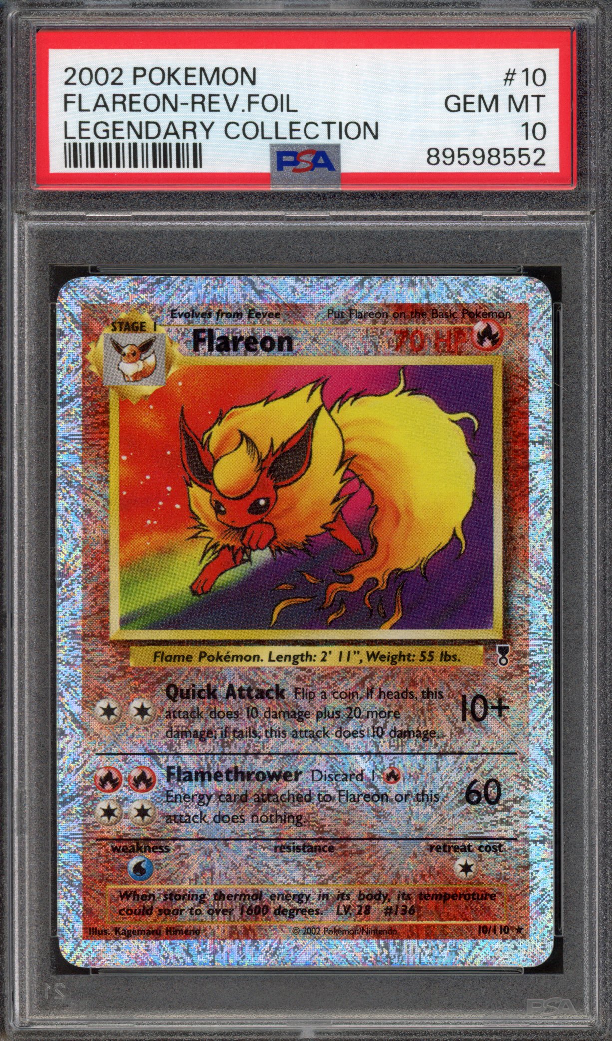 Pokémon TCG PSA 10 Flareon 10 Reverse Foil, Legendary Collection
