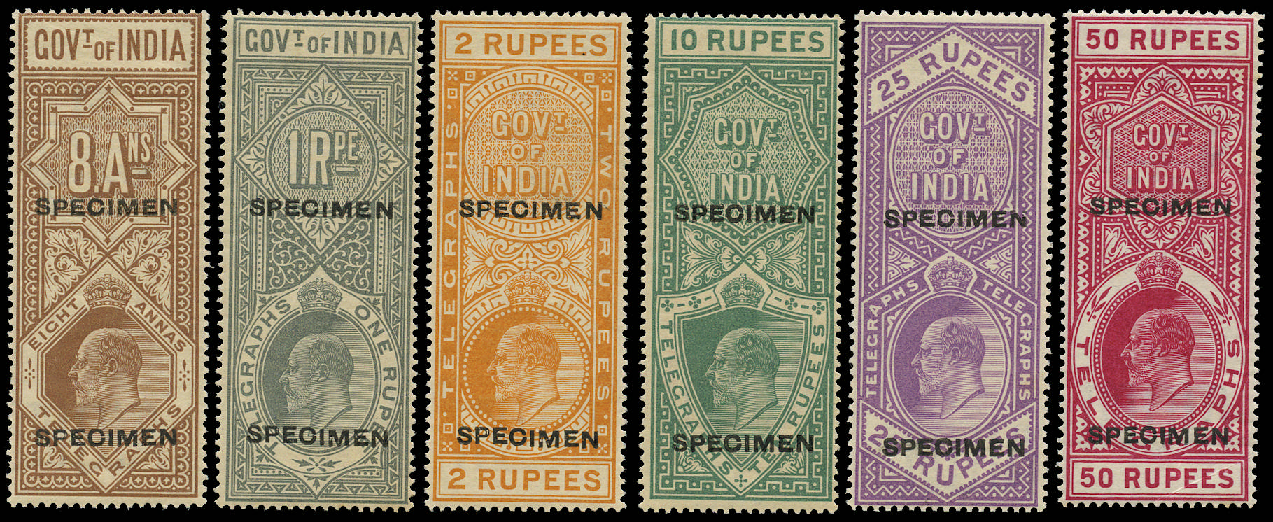 INDIA 1904  SG T59/61, 63/5 Telegraph specimens