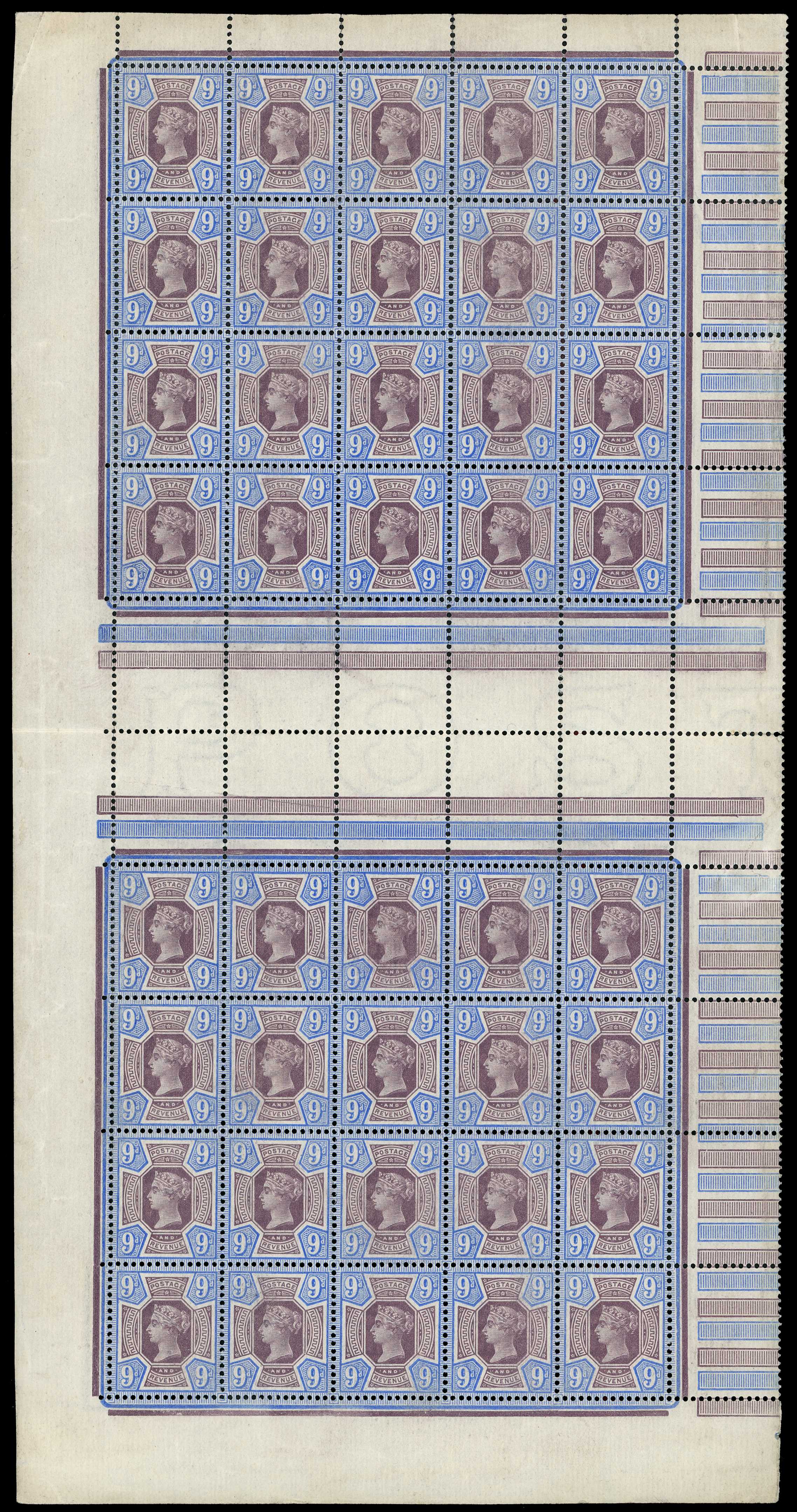 1887 9d dull purple and blue double pane of...