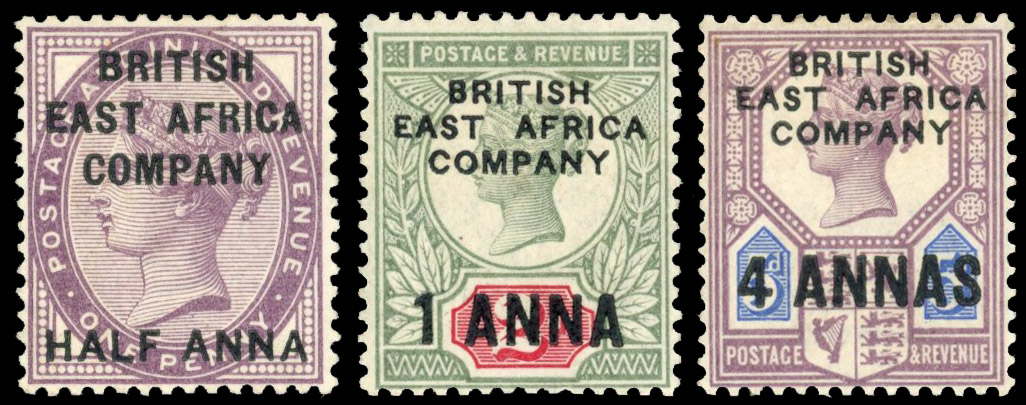 British East Africa SG 1-3 1890 surcharges on GB trio mint
