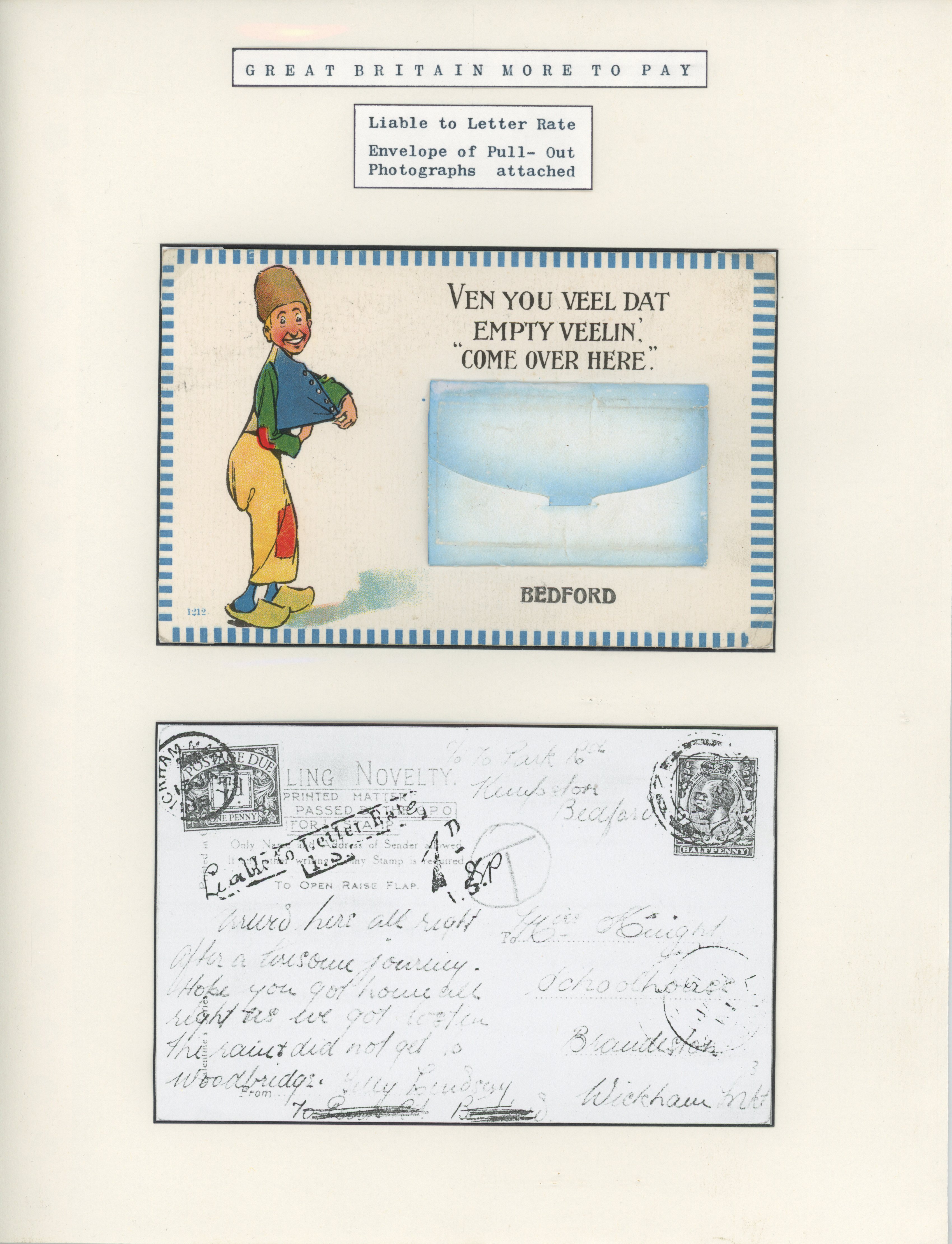 Great Britain 1915 novelty postcard with images of Bedford attached