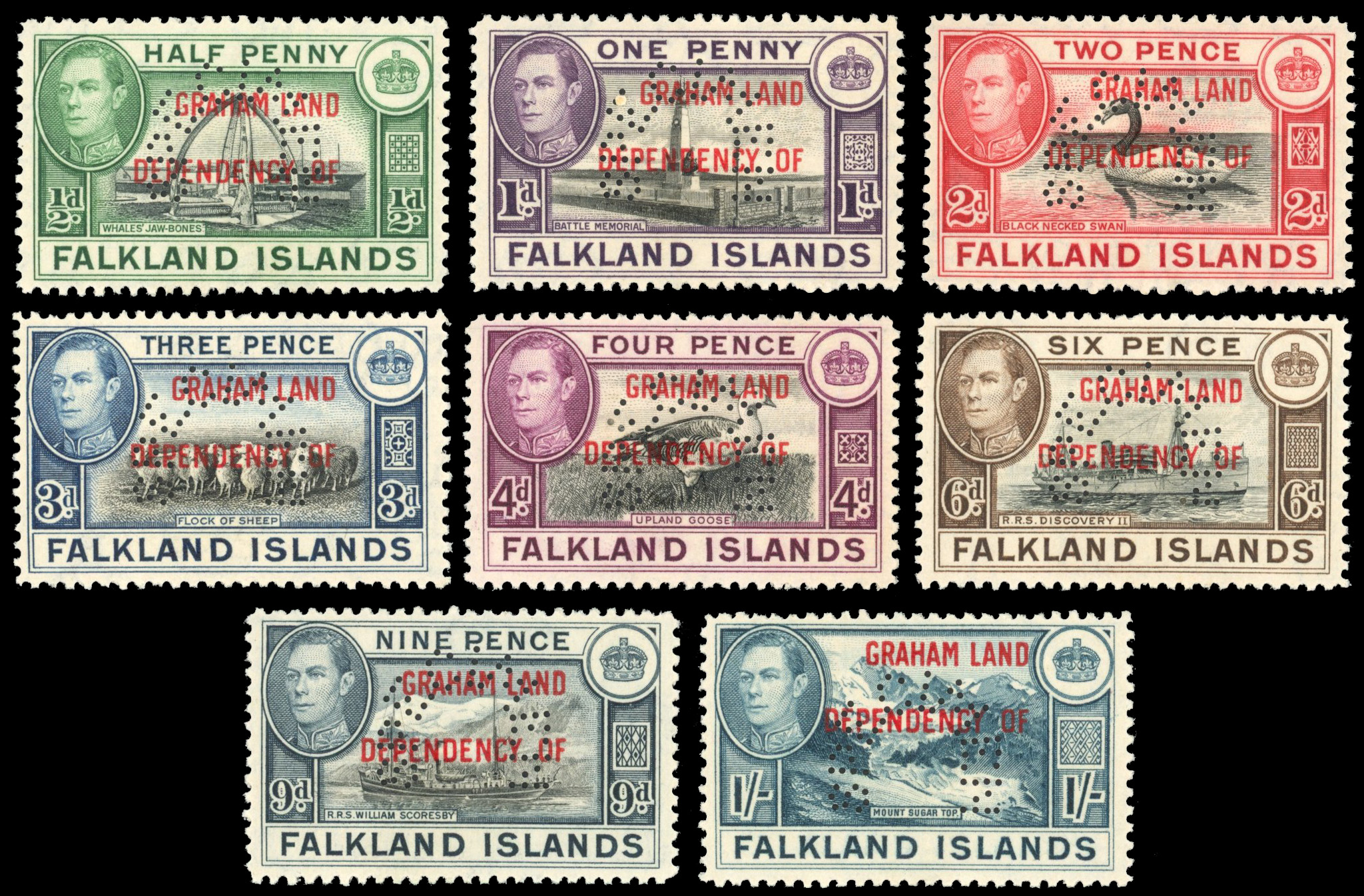 Falkland Islands Dependencies SG A1s/A8s 1944-45 Graham Land set of 8 perf specimen