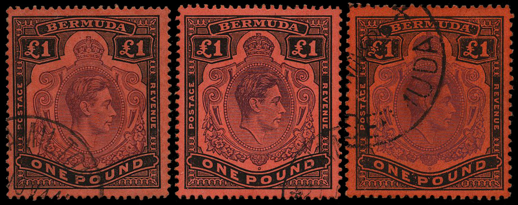 1941 £1 pale purple vignette, 1943 deep...