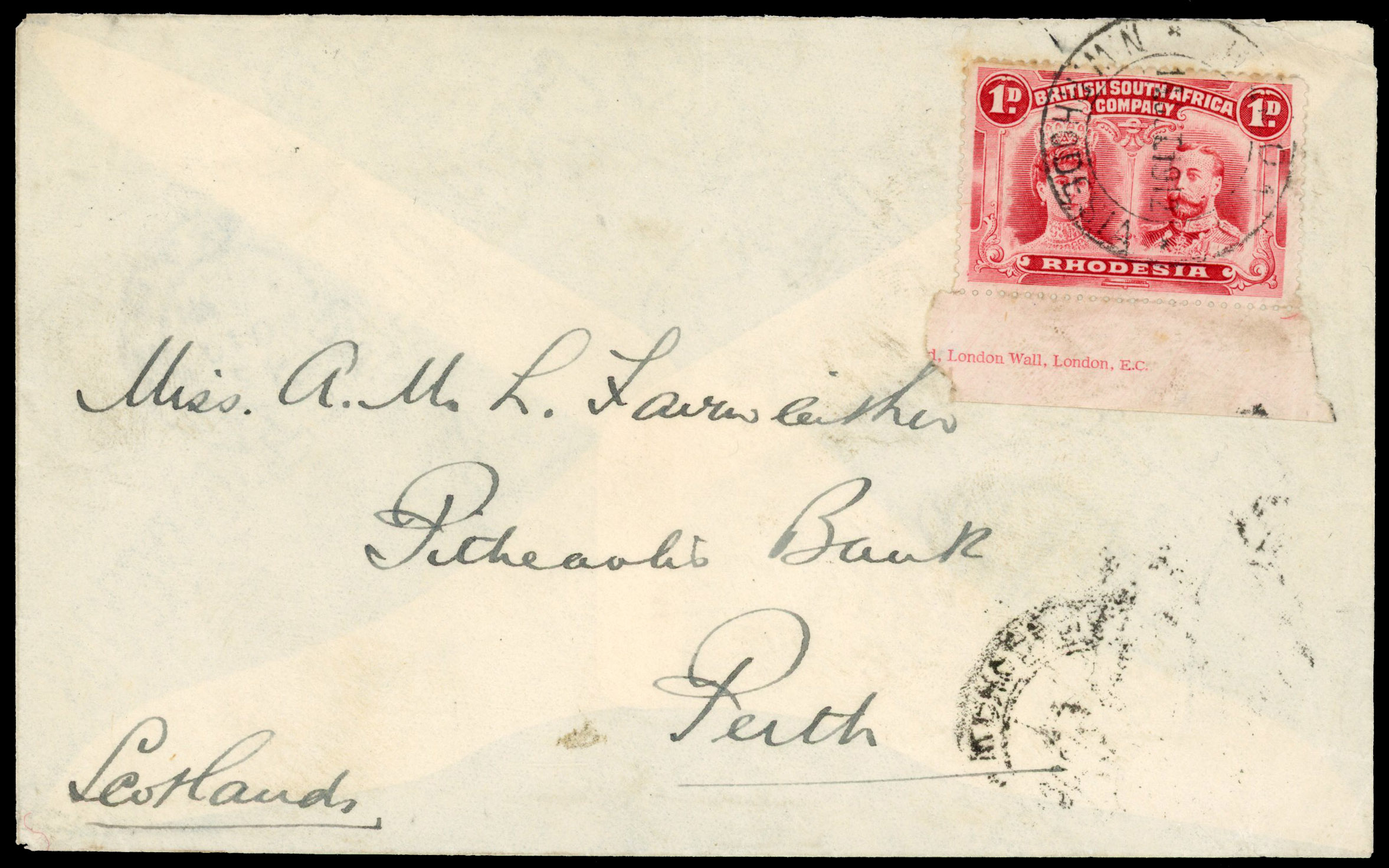 Rhodesia 1912 cover from Kalomo to Scotland