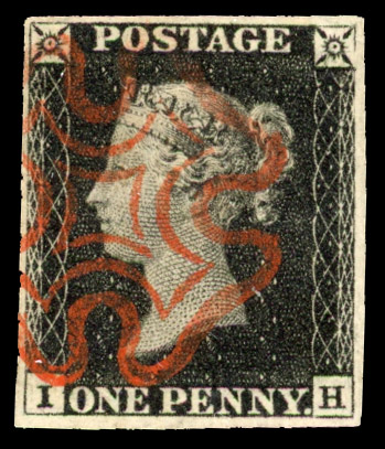 1840 1d black, plate 1b (IH), good to large margins, with ‘INVERTED WATERMARK’