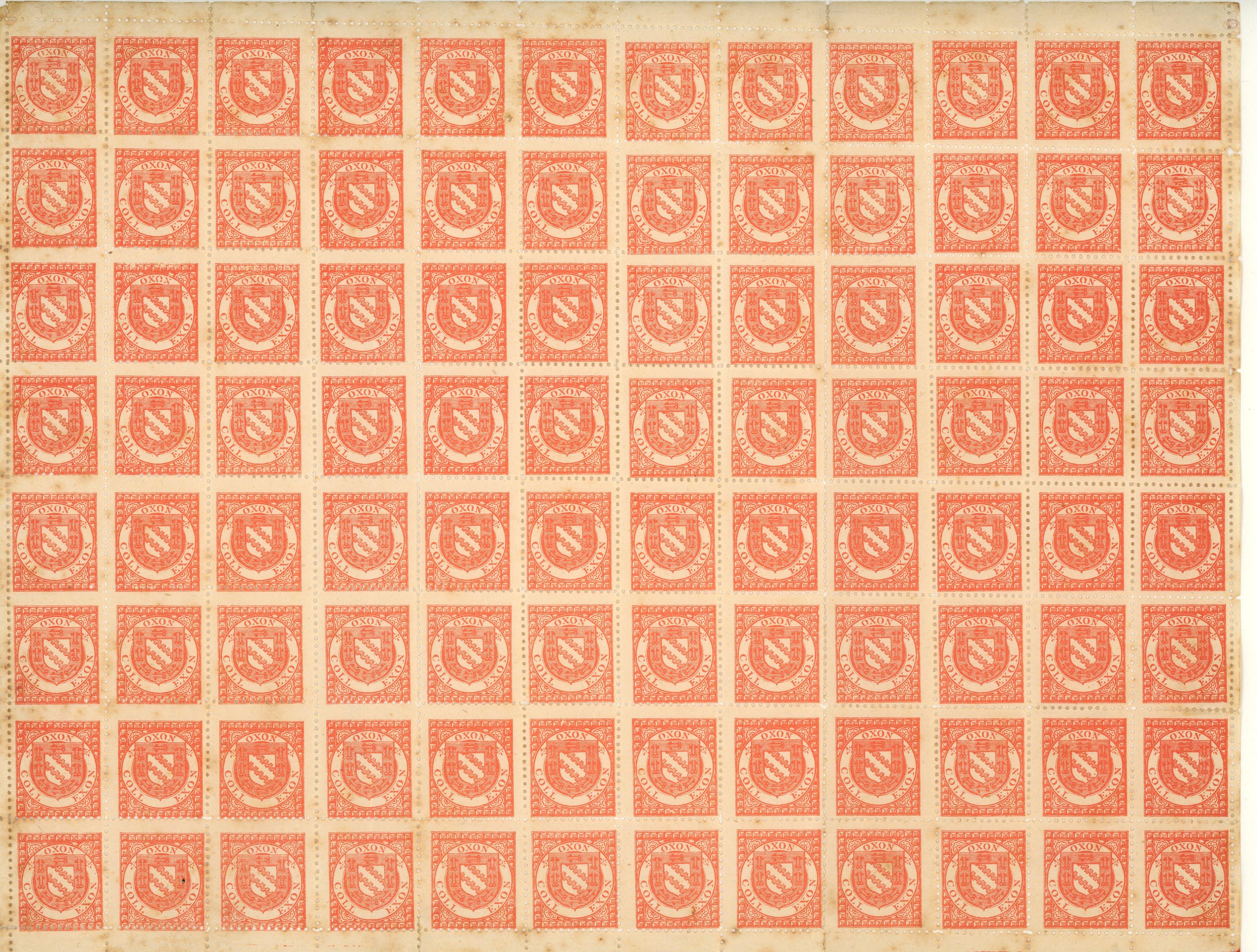 EXETER COLLEGE, OXFORD: 1882 (½d) salmon-red, complete sheet.