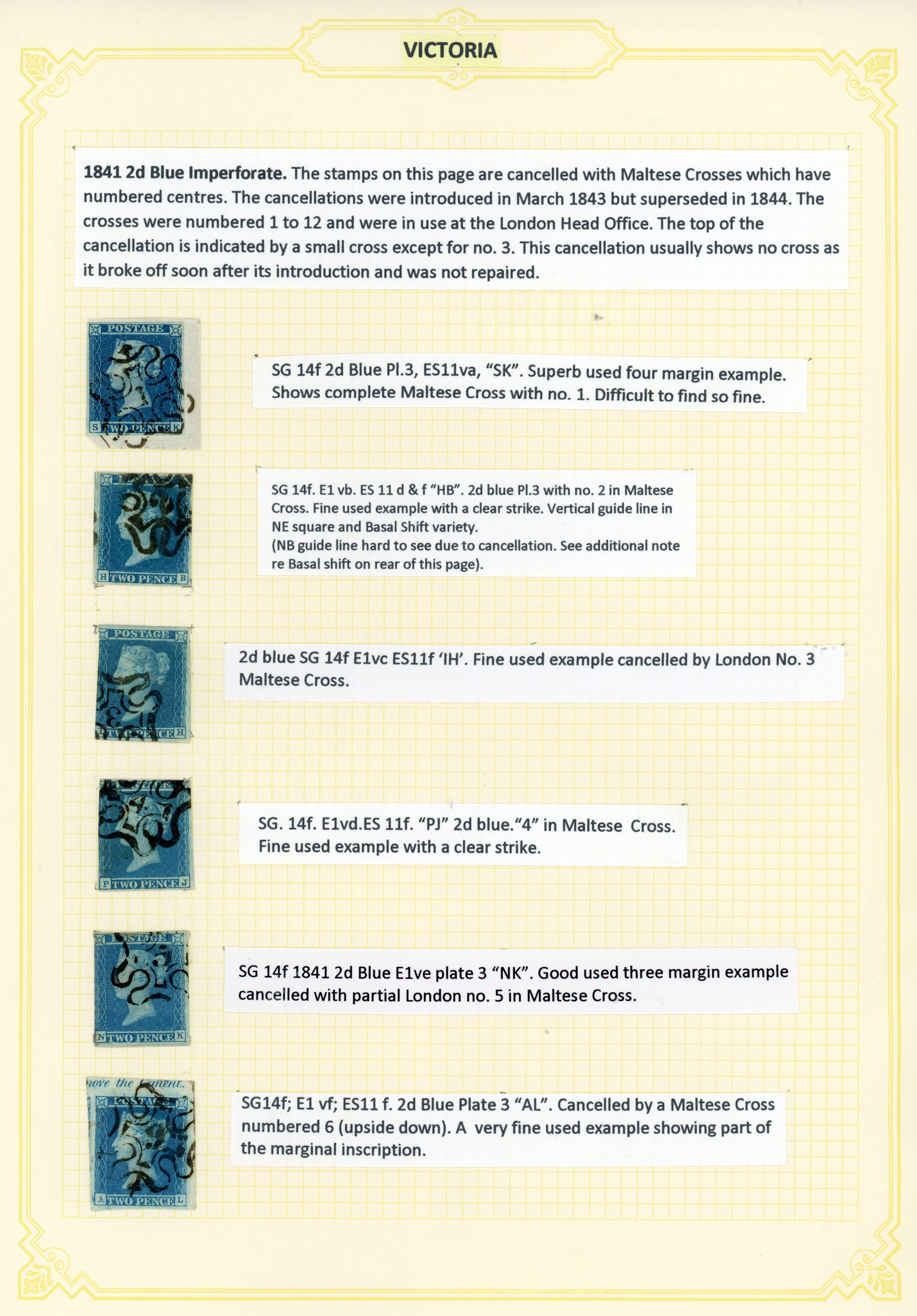 1841-51 2d blue with three to four margins, neatly presented selection with London numbers in Maltese Cross