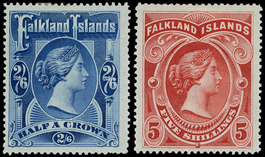 1898 2/6d deep blue and 5/- red, large part...