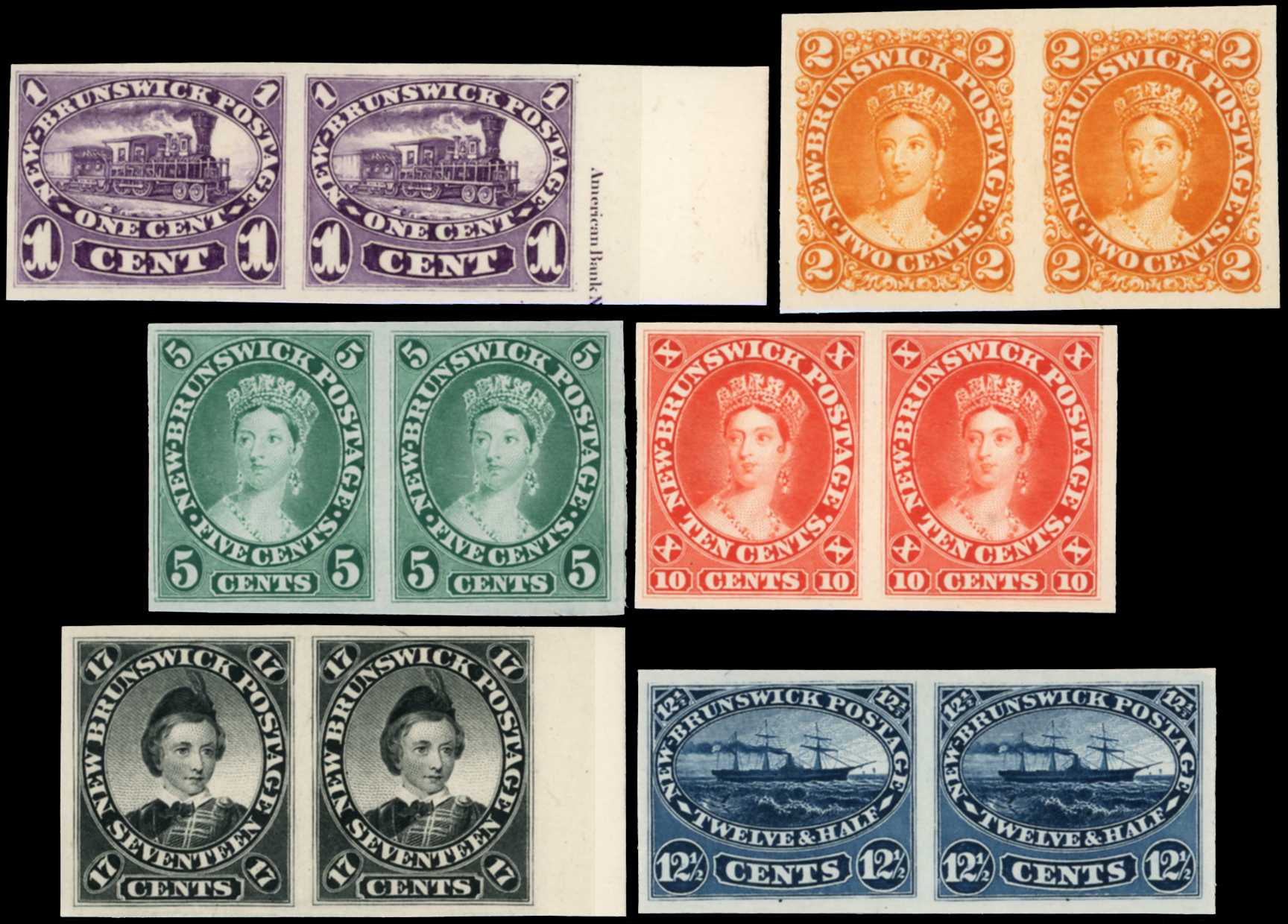 1860 set of six in horizontal Plate Proof...