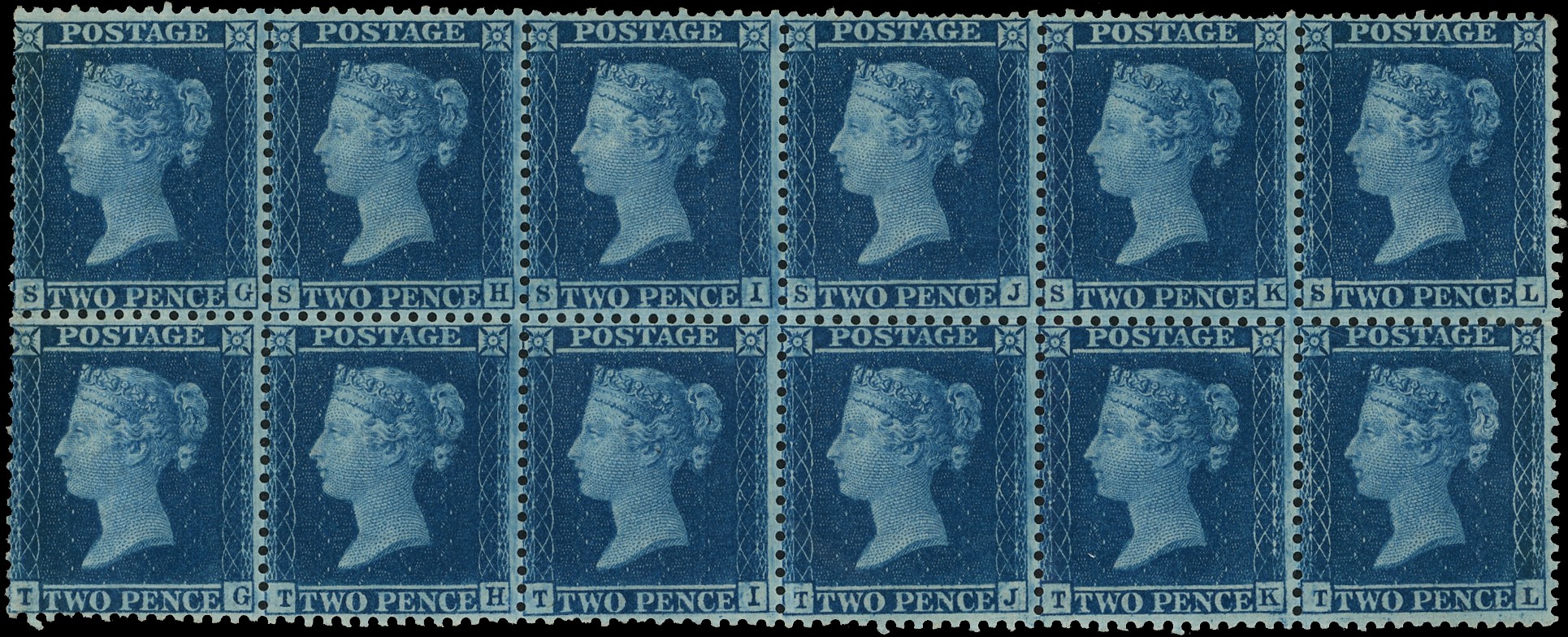 Great Britain 1854-59 2d blue Plate 6 (SG-TL) unused block of twelve SG...