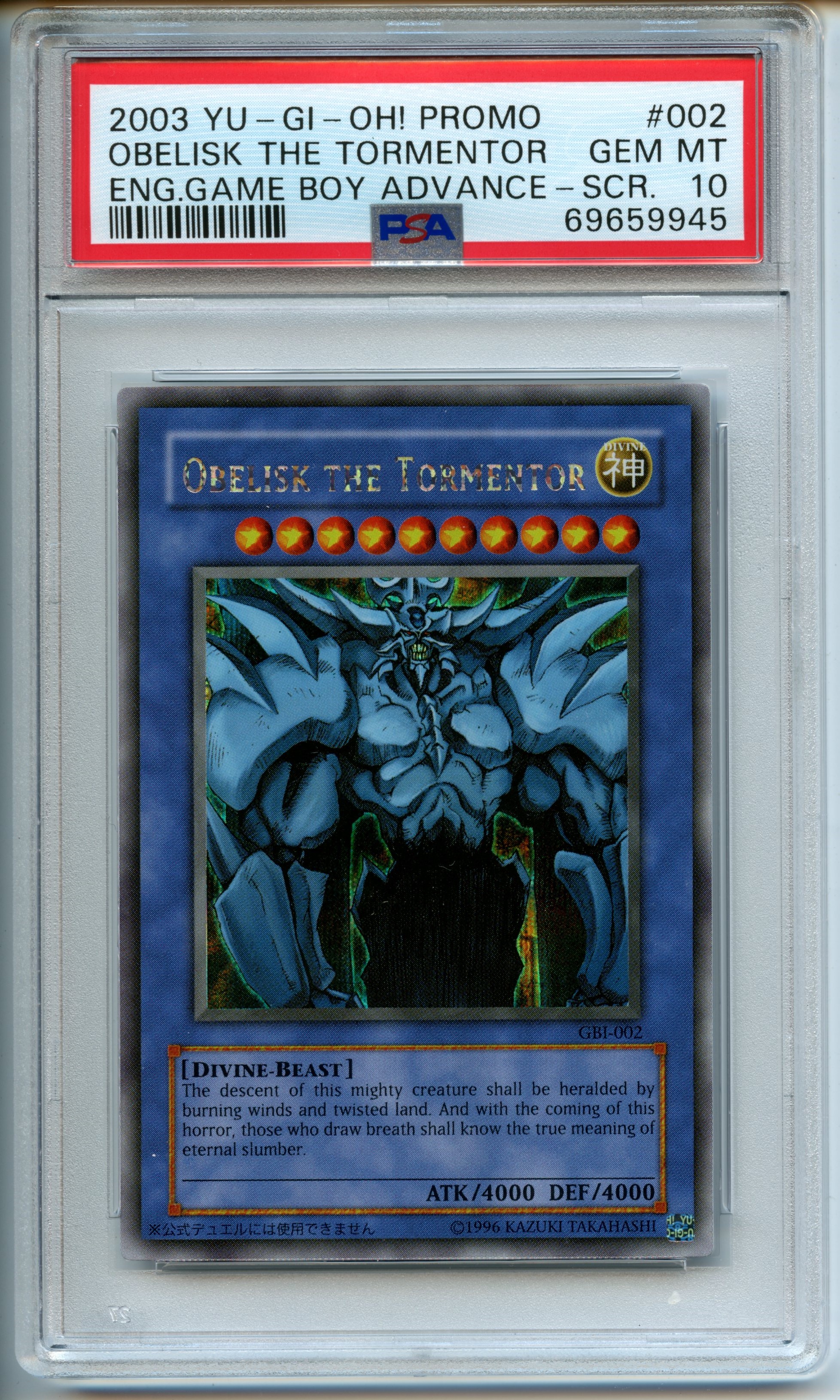 Yu-Gi-Oh! - Obelisk The Tormentor - Duel Monsters International Game Boy Advance - PSA 10