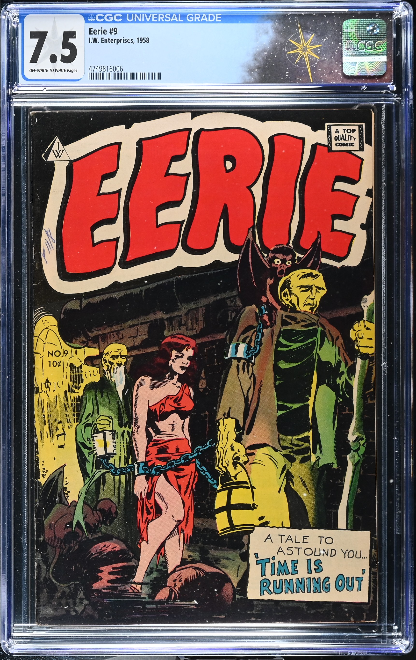 Eerie #9 CGC 7.5 Bondage 'Good Girl' Amended Cover by Wally Wood (I.W. Enterprises, 1958) Off-White to White Pages