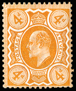GB 1909 4d colour trial in orange-yellow