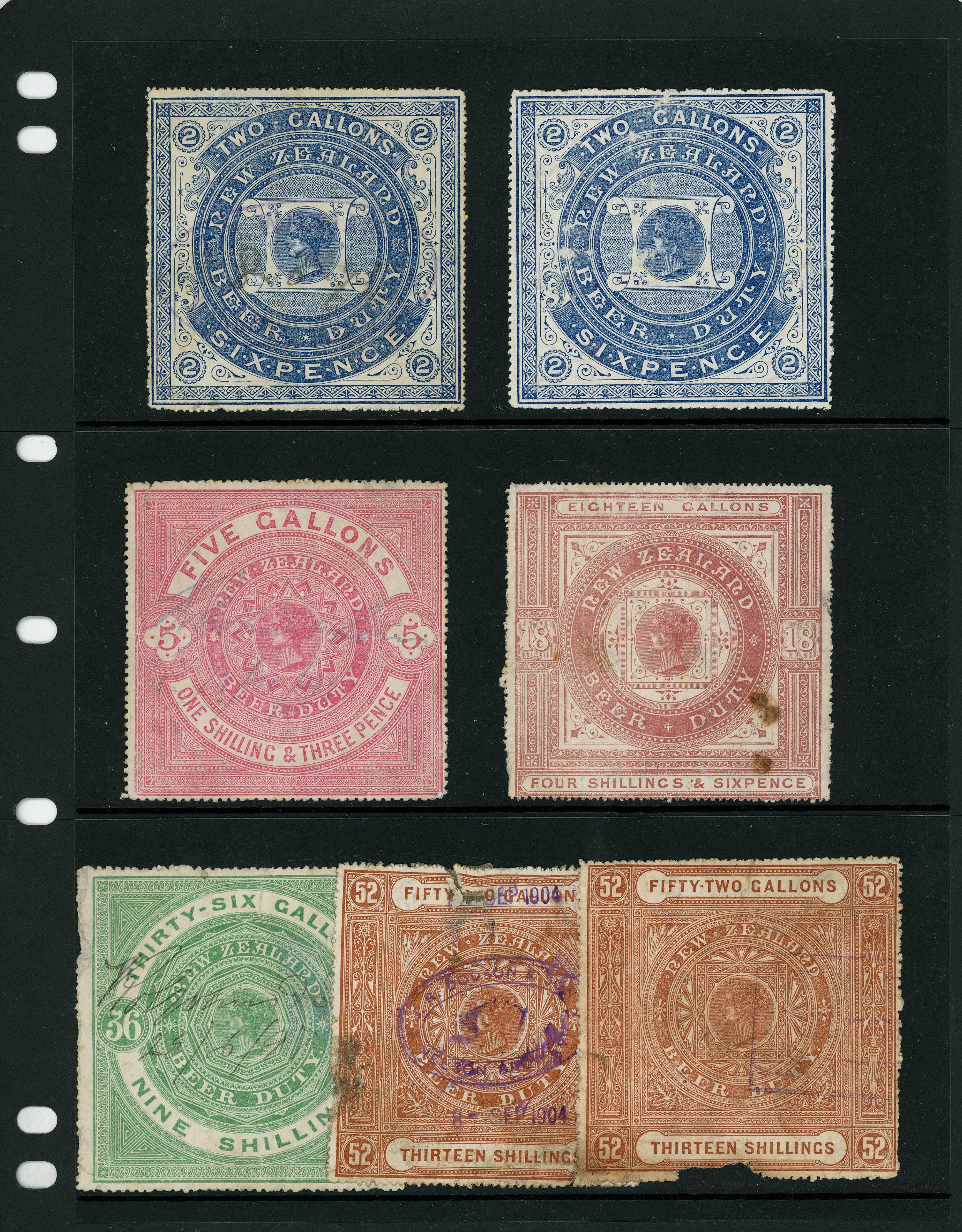 New Zealand Beer Duty 1883 group of 7 values