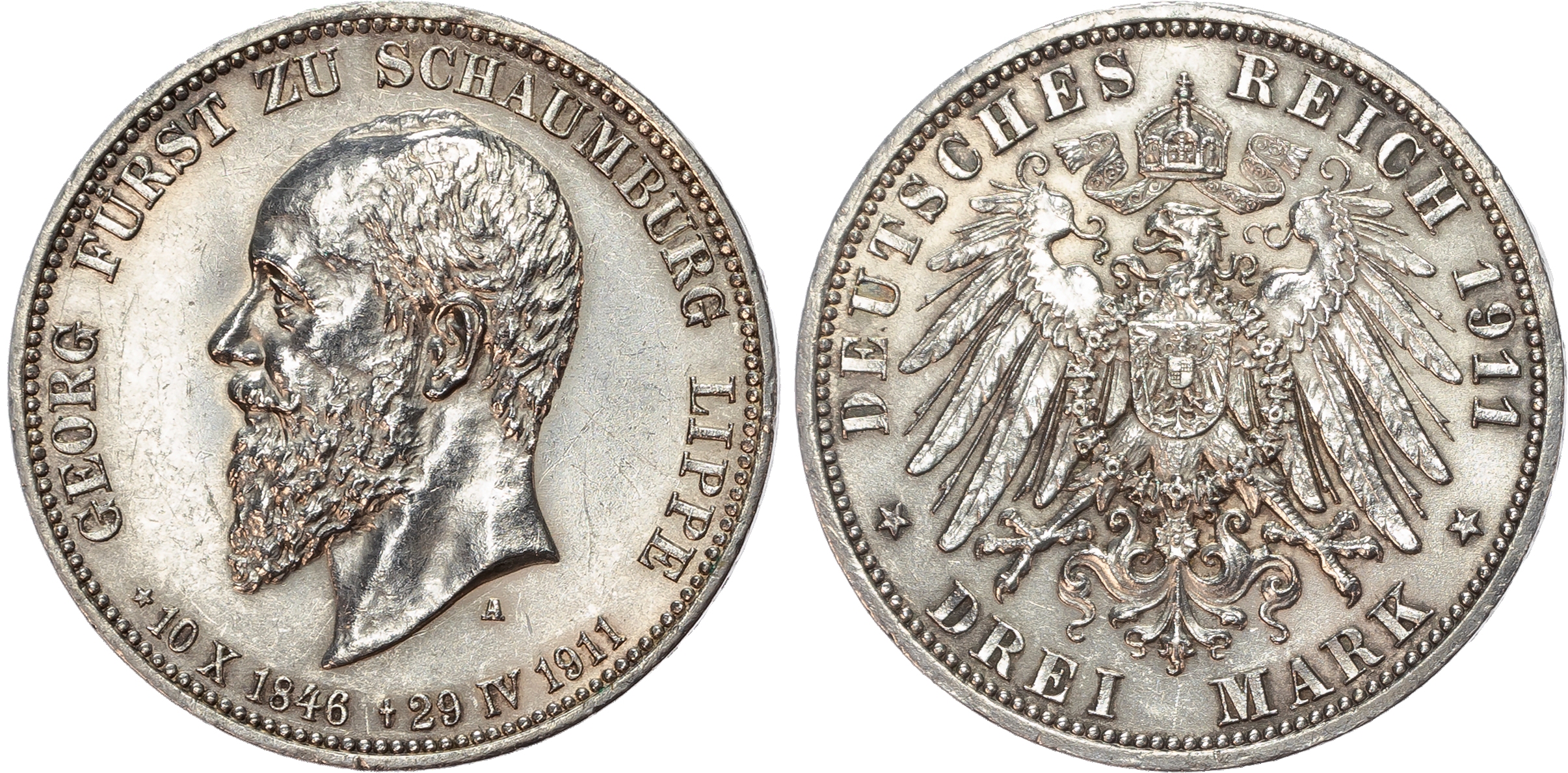 Germany, Schaumburg-Lippe, Georg (1893-1911), Death of Georg, silver 3 Marks.
