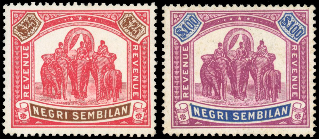 Negri Sembilan Revenue 1949 $25 and $100 mint