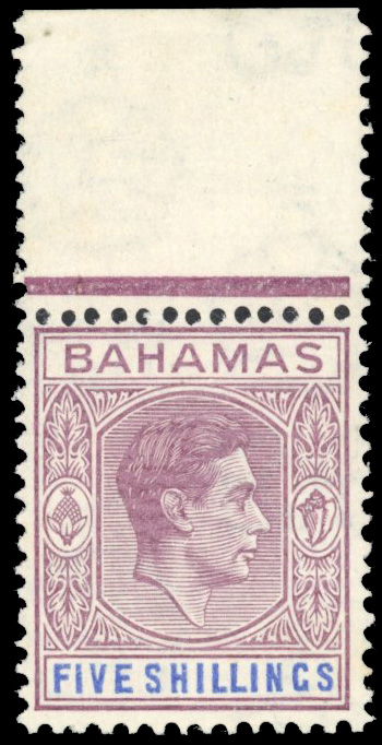 Bahamas SG 156a 1942 5s thin striated paper mint