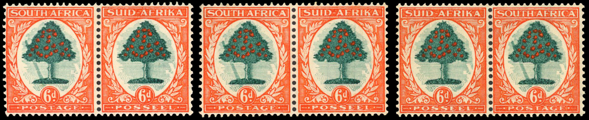 South Africa SG 61a three pairs mint