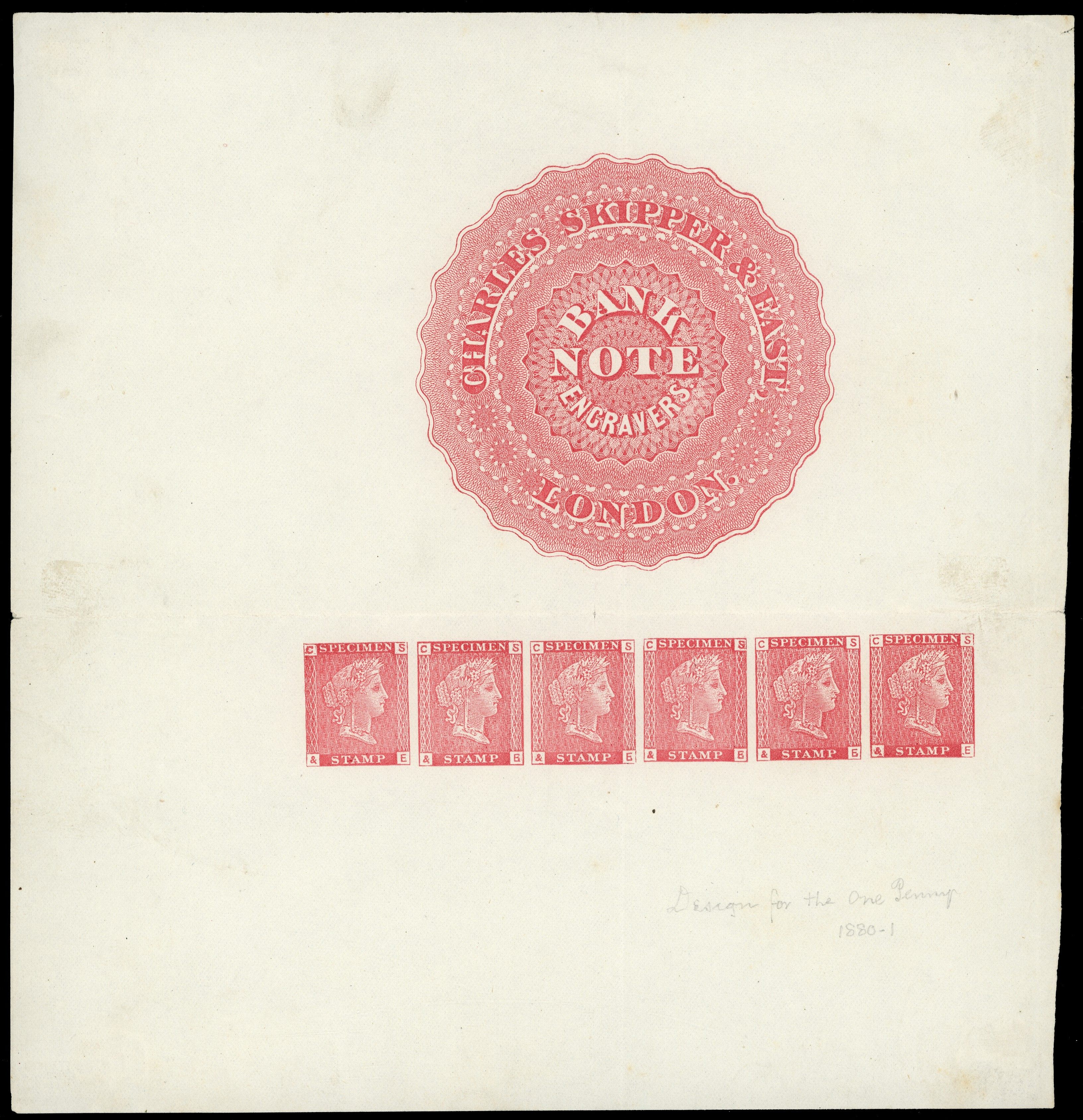 Great Britain 1879-80 Charles Skipper East Ceres Dummy Stamp sheet