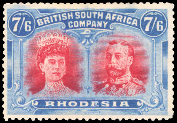 Rhodesia 1910-13 7s6d deep aniline rose-red and deep blue perf 14