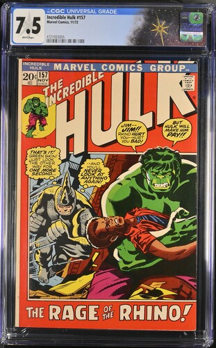Incredible Hulk #157 CGC 7.5 Archie Goodwin story, Herb Trimpe and Sal Trapani art (Marvel Comics, 1972) White pages