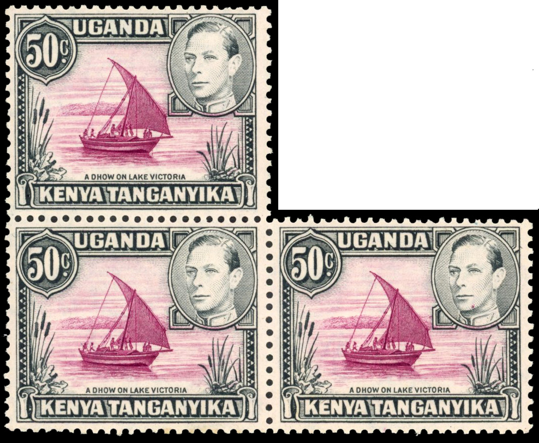 Kenya, Uganda and Tanganyika 1938-54 50c 'Dot Removed' variety multiple
