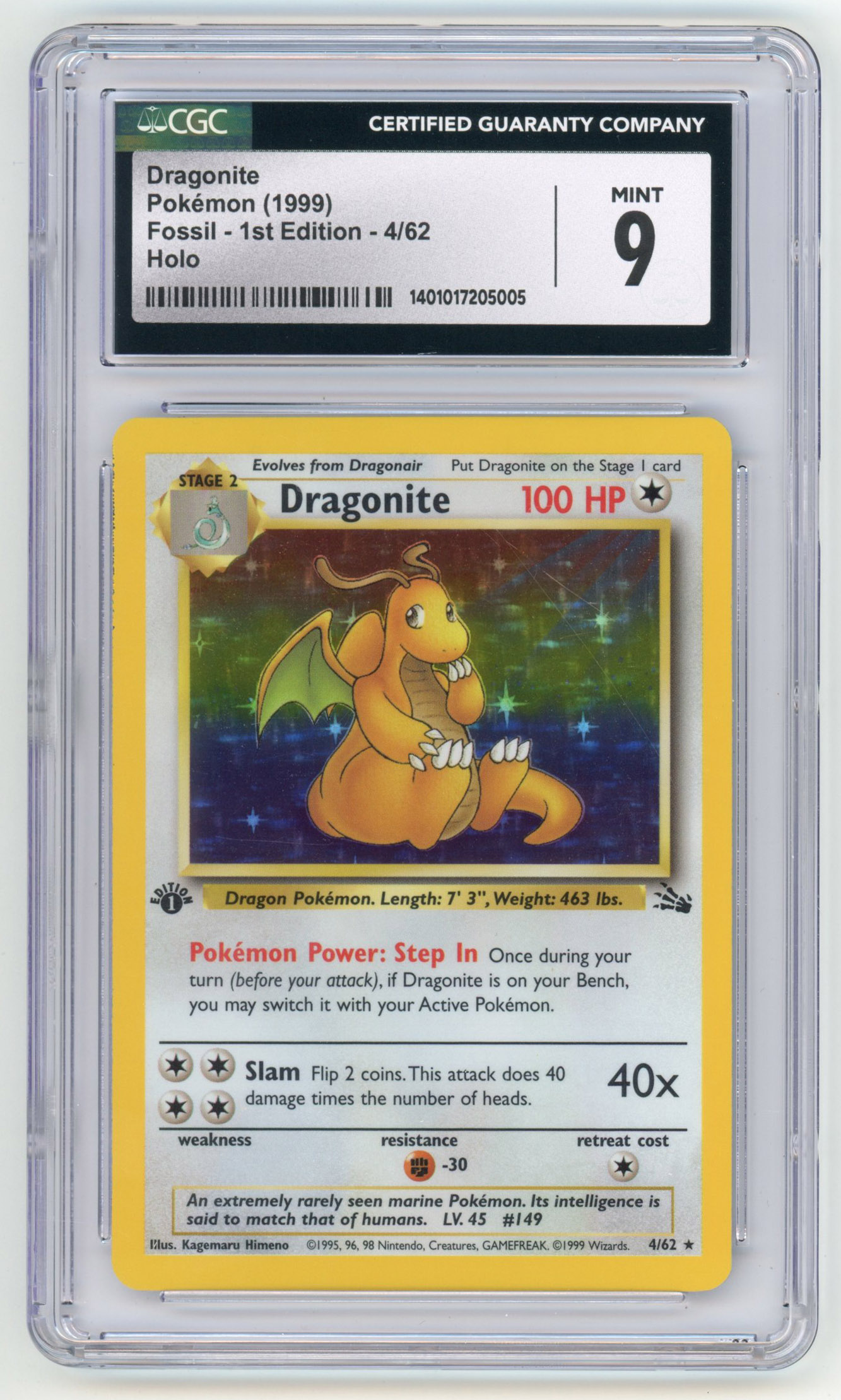 CGC 9 Dragonite Holo #4 1st Edition - Fossil
