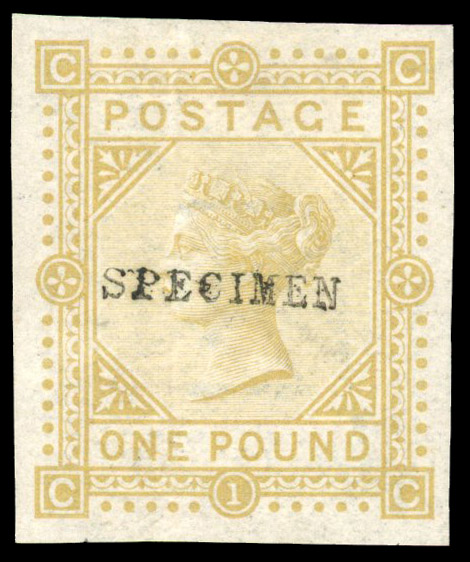 1878 £1 Colour trial (CC) in bistre overprinted 'SPECIMEN' type 9.